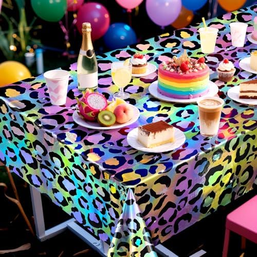 2 Pack Colorful Leopard Print Holography Tablecloth