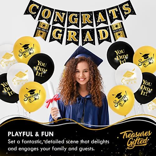 Gold Graduation Balloons 12 Pack - Class of 2025 Decorations