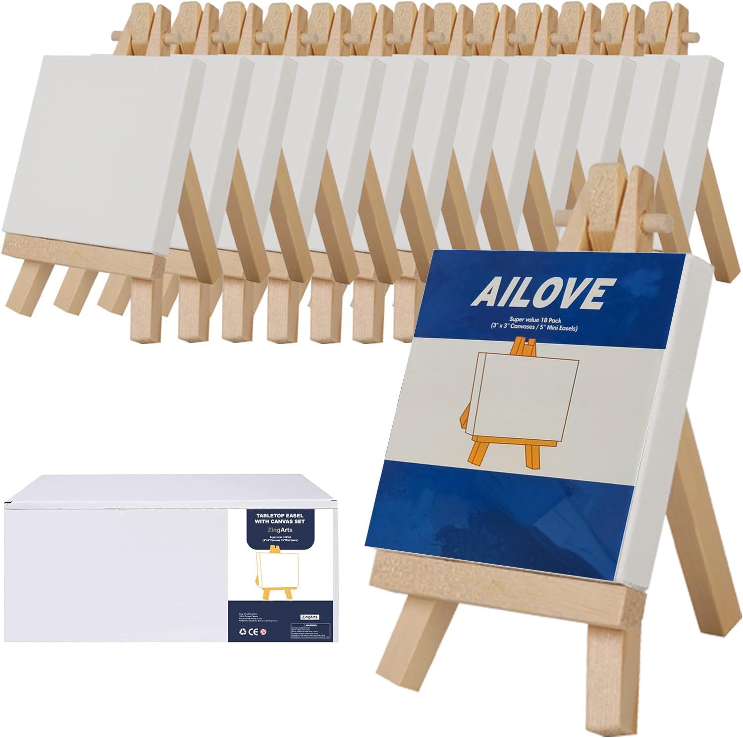 AILOVE Mini Canvases with Easel Set 18 Pieces
