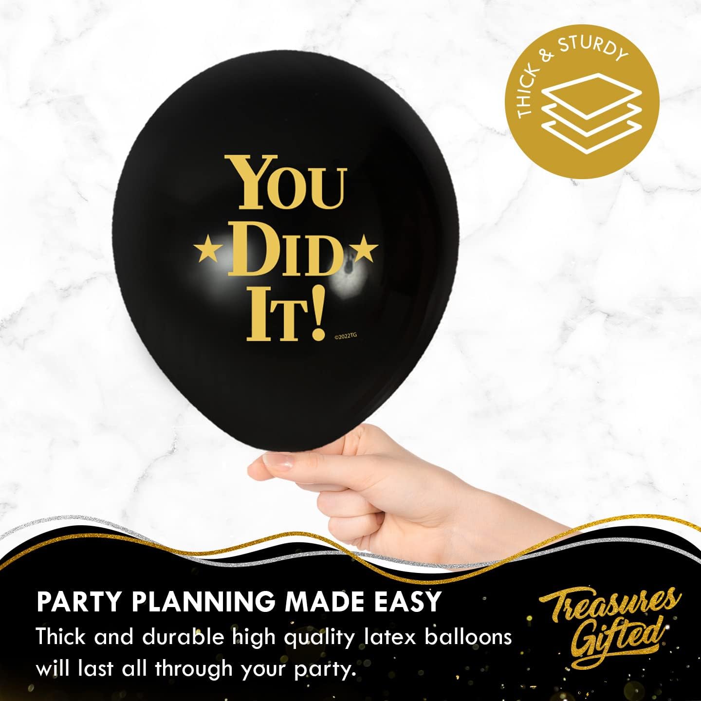 Gold Graduation Balloons 12 Pack - Class of 2025 Decorations