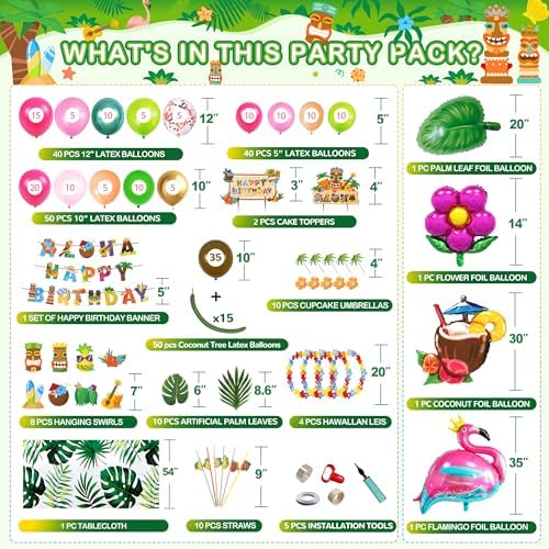 Party Spot 252 Piece Luau Birthday Party Decor Set