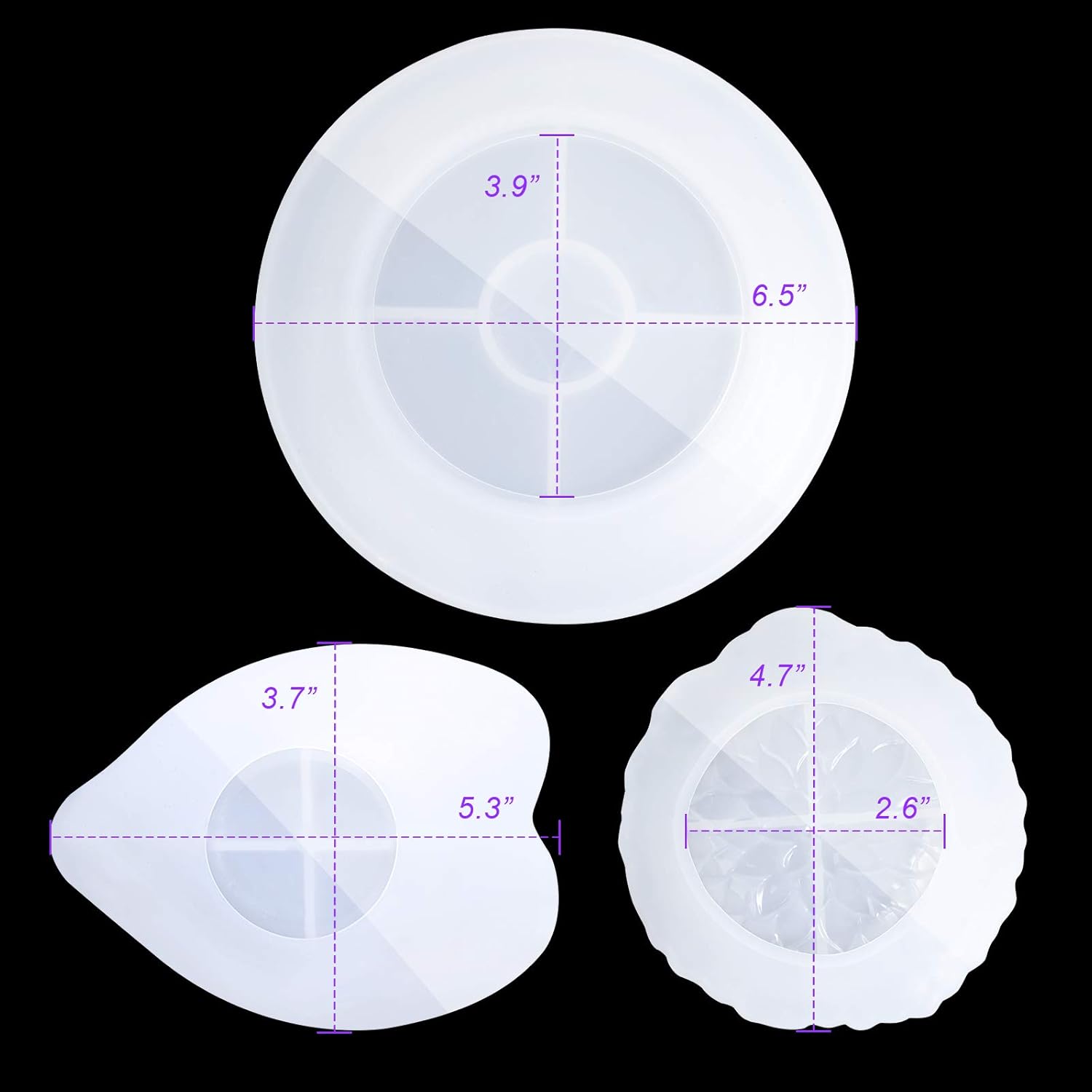 NiArt Epoxy Resin Silicone Molds 3 Shapes Jewelry Trinket Dish