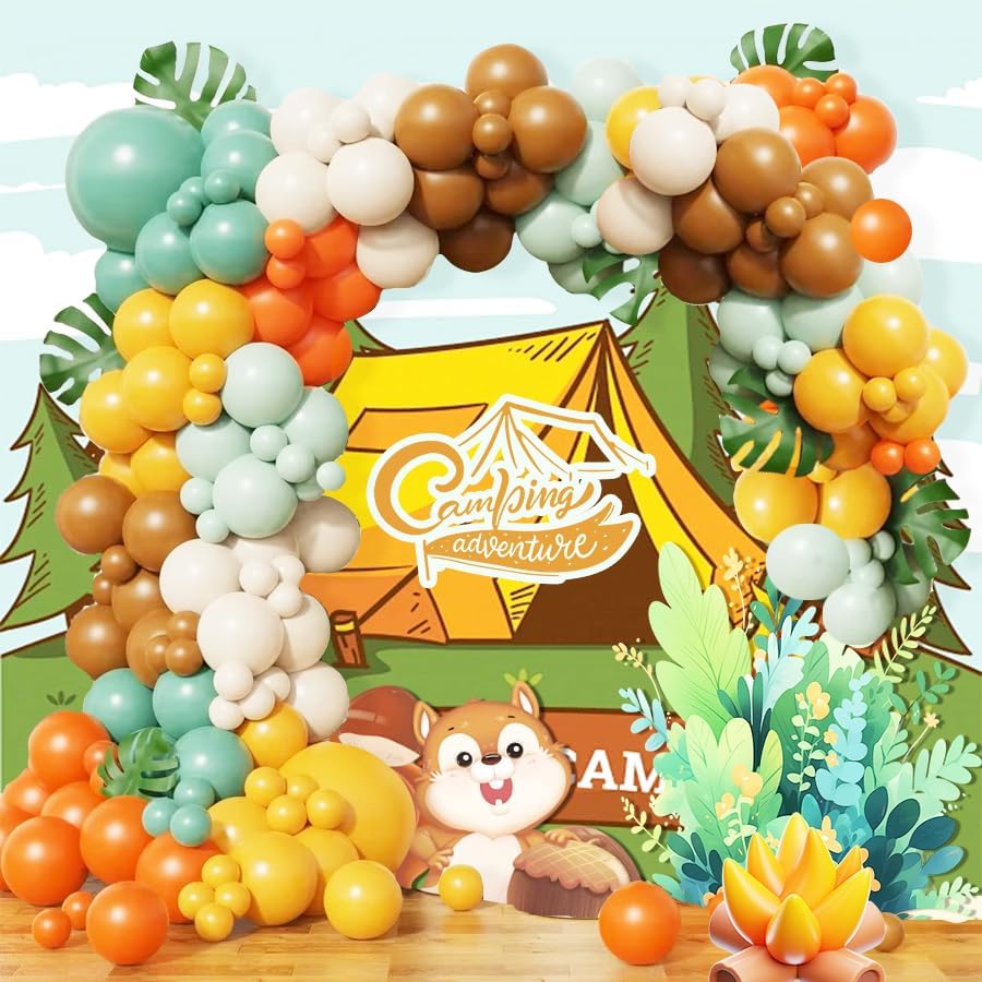 136pcs Jungle Balloon Arch Set Yellow Green Latex Balloons With Leaves