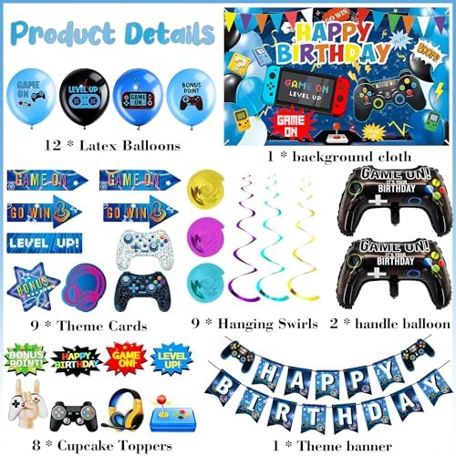 Video Game Birthday Decor Balloons - 33 Piece Party Set