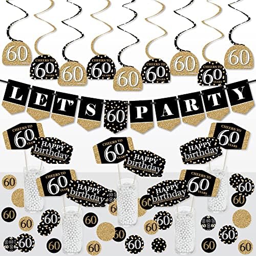 Big Dot of Happiness 60th Birthday Gold Decor Kit