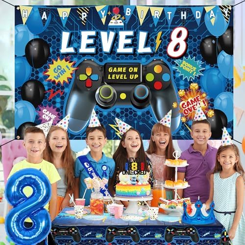 Blue Gamer 8th Birthday Decor Set for Boys