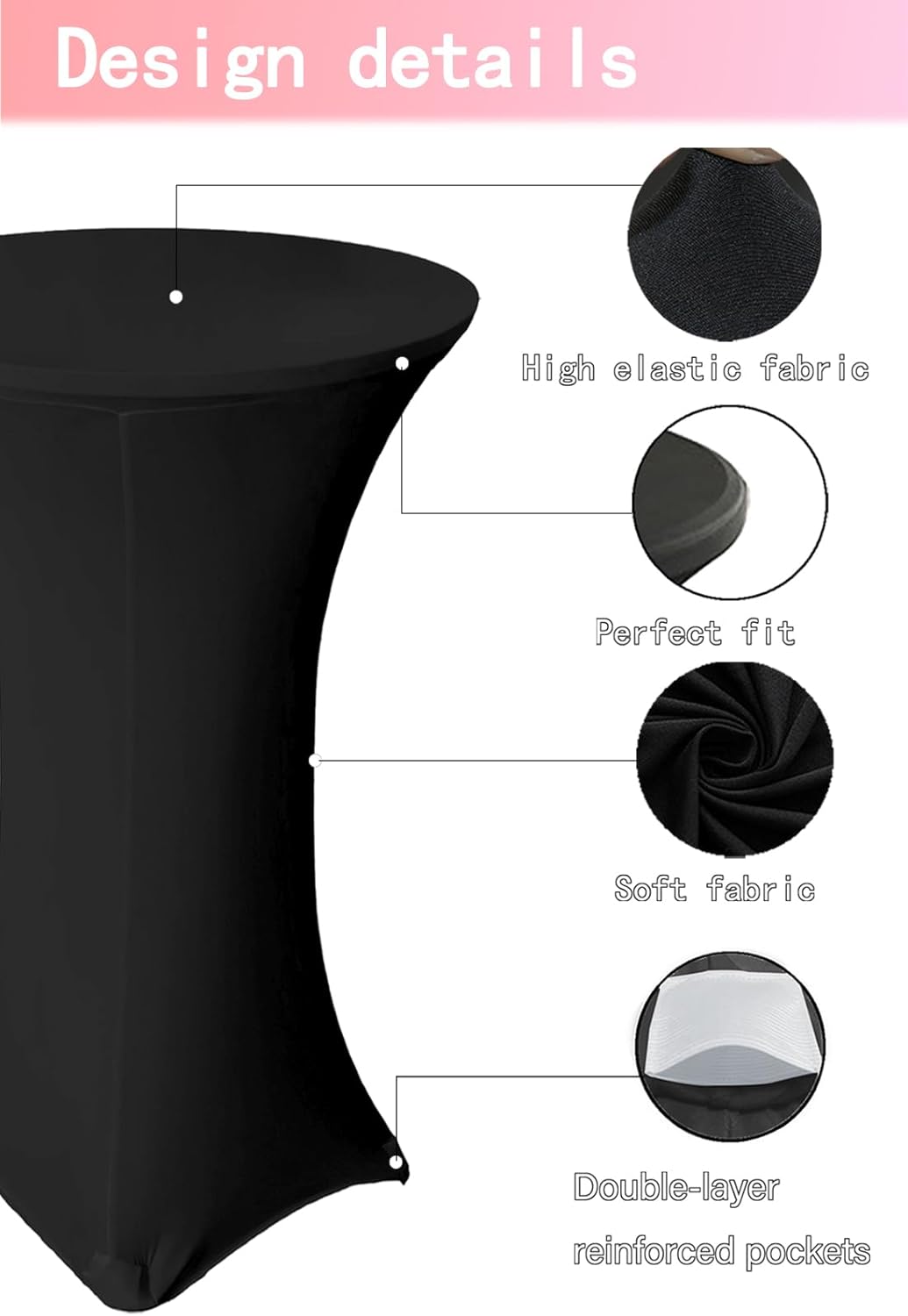 4 Pack 36x43 Inch Black Spandex Cocktail Table Covers