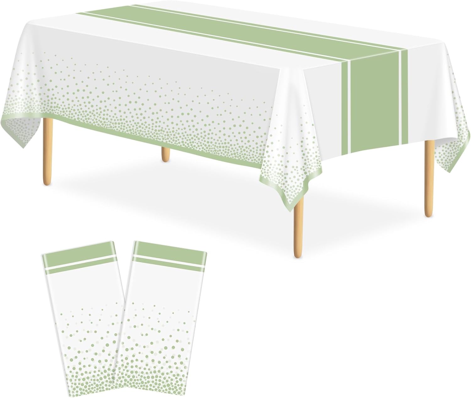 2 Pack White and Sage Green Tablecloth Party Decorations