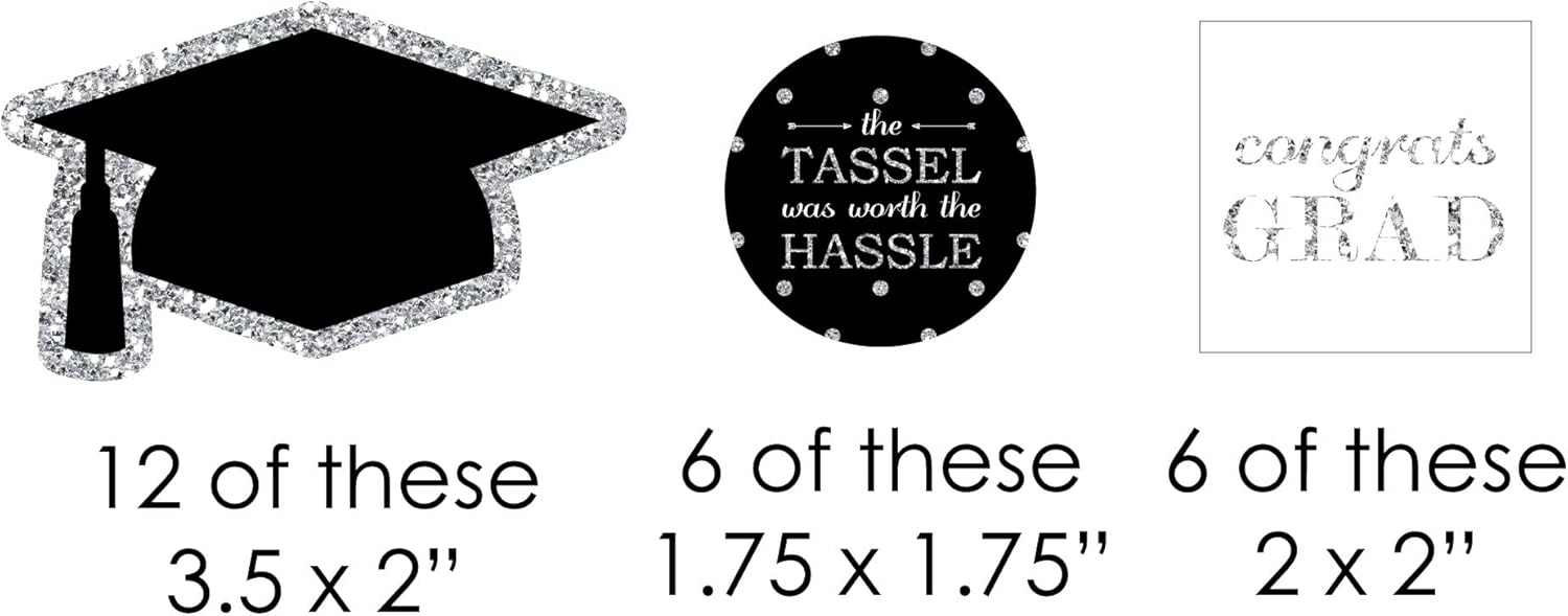 Silver Graduation Party Cut Outs - 24 Count DIY Shapes