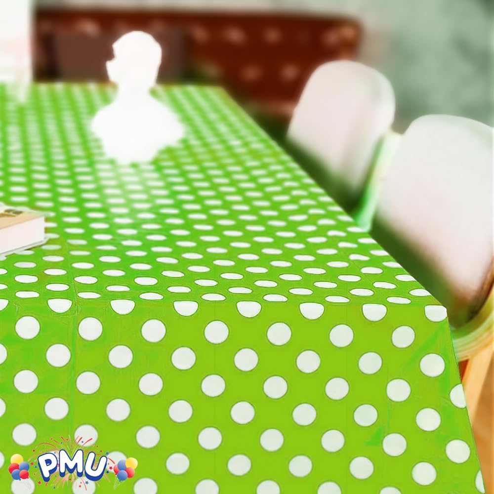Lime Green Polka Dot Plastic Tablecloth 108x54