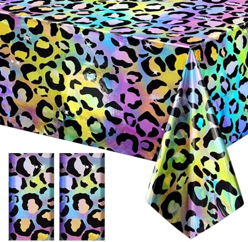 2 Pack Colorful Leopard Print Holography Tablecloth