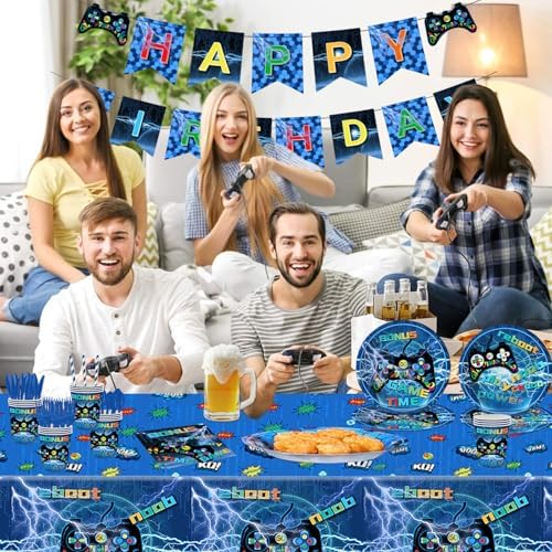 Video Game Birthday Decorations Set 134pcs Gamer Party Supplies