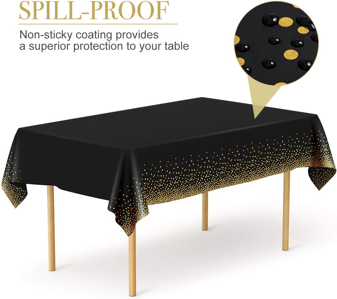 HOMIX 6 Pack Black and Gold Tablecloths for Rectangle Tables