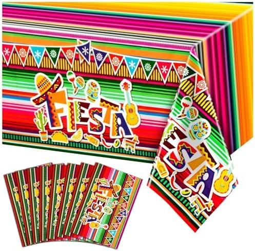 8 Pack Fiesta Tablecloth for Mexican Party Decorations