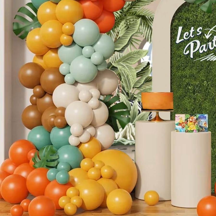 136pcs Jungle Balloon Arch Set Yellow Green Latex Balloons With Leaves