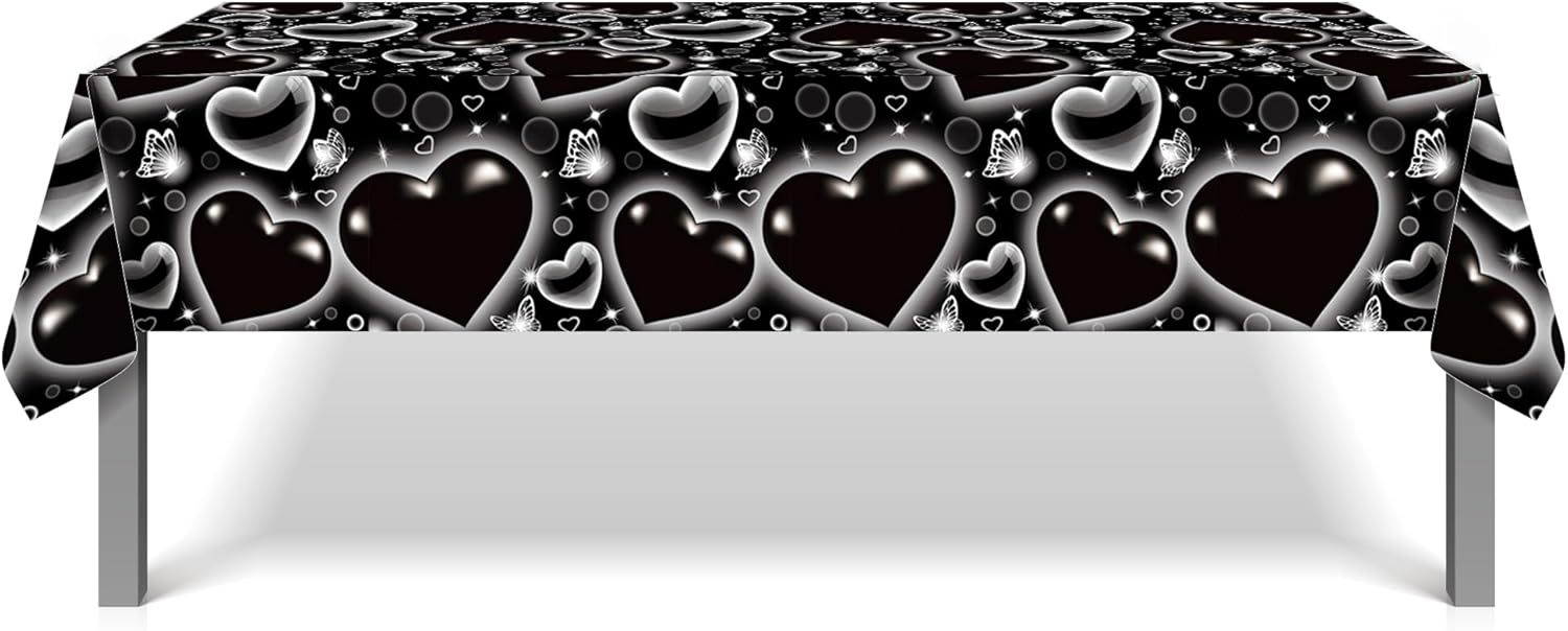CC HOME Black Butterfly Heart Tablecloth 54x87 Inch