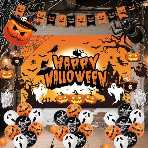 Halloween Party Decorations Set with Backdrop Balloons and Banner