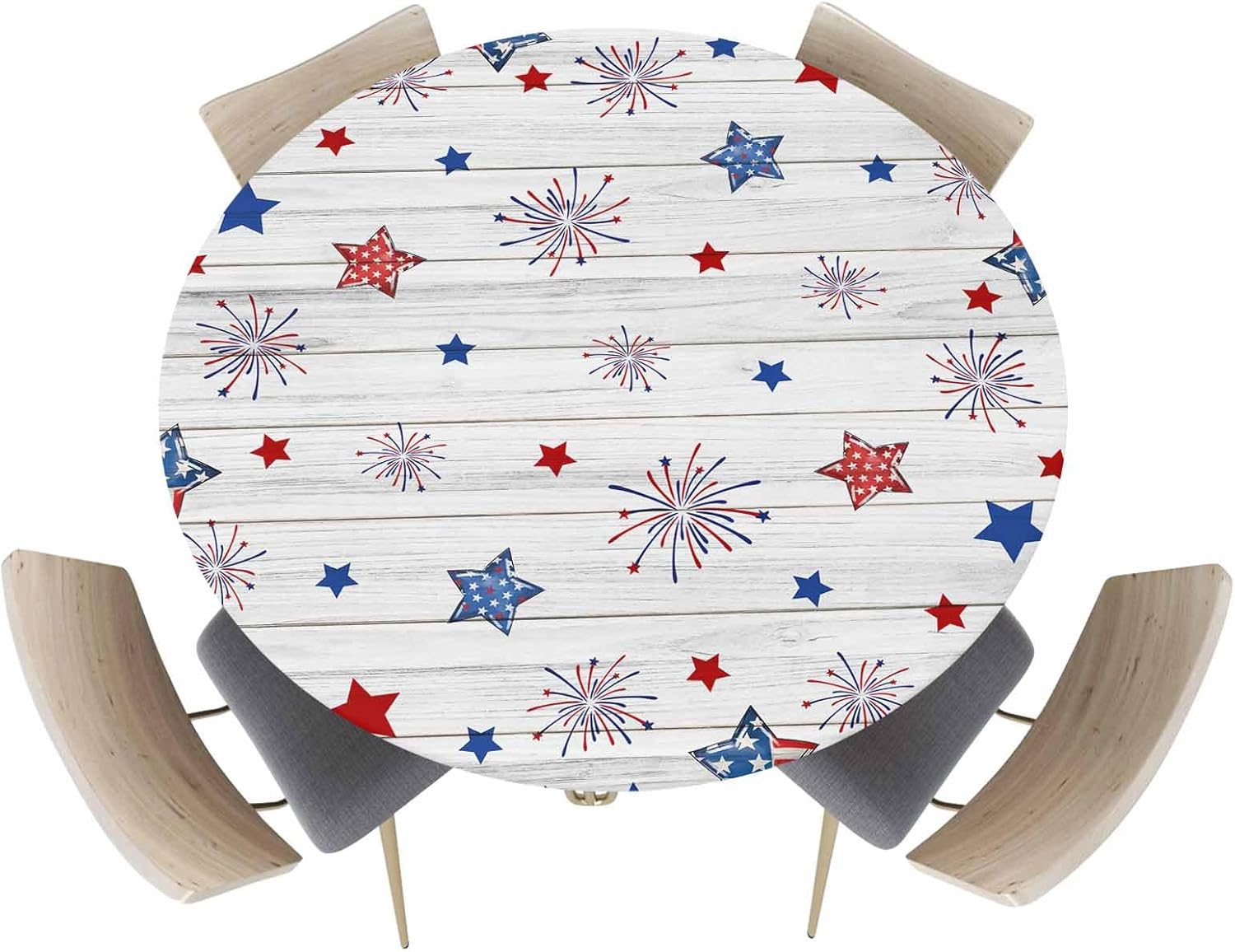 4th of July Round Fitted Tablecloth with Elastic Edge