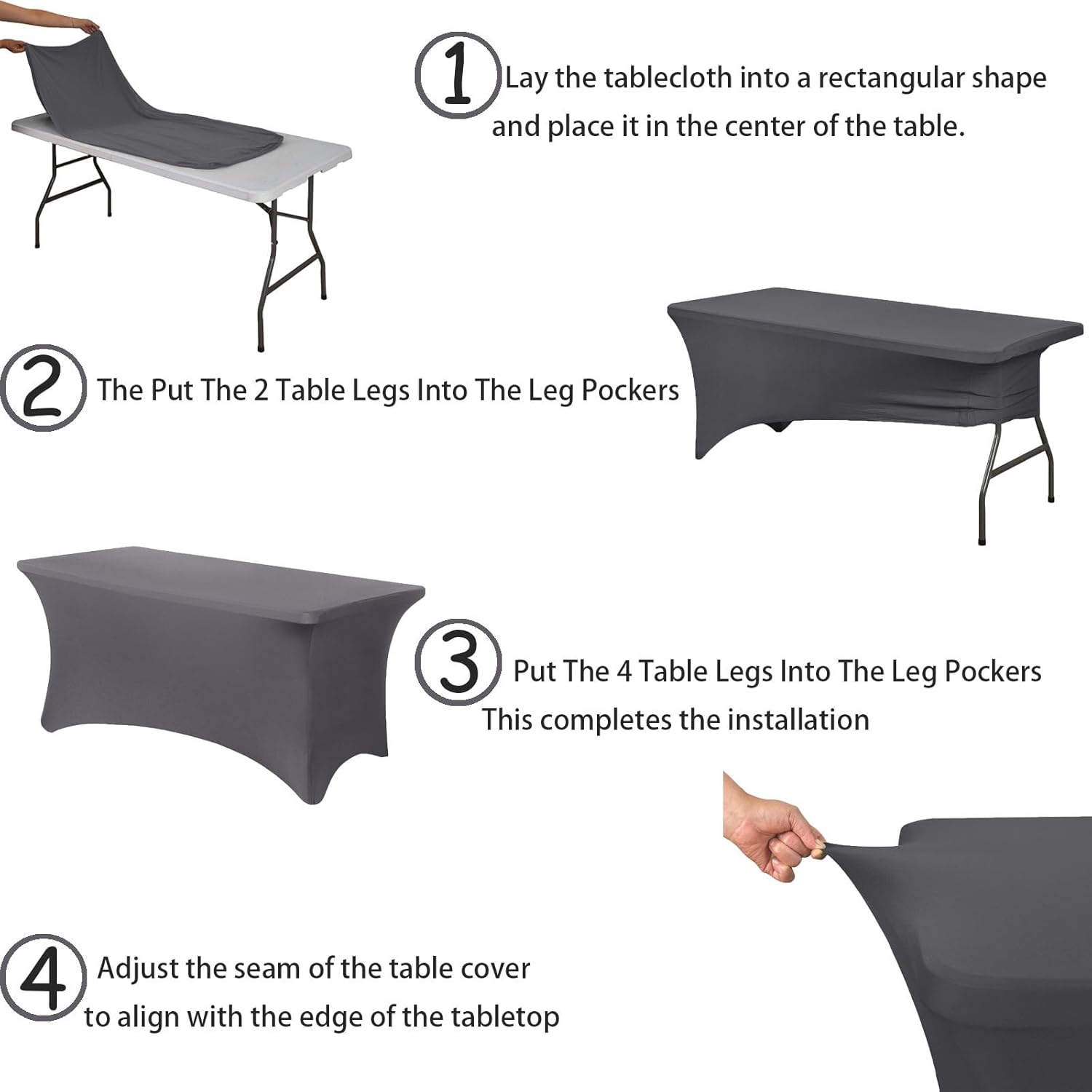 6FT Spandex Stretch Table Cover - Gray Universal Fit for Events and Parties