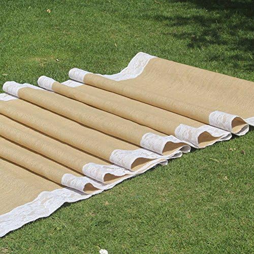 AAYU 75 ft Burlap Wedding Aisle Runner with Ivory Lace