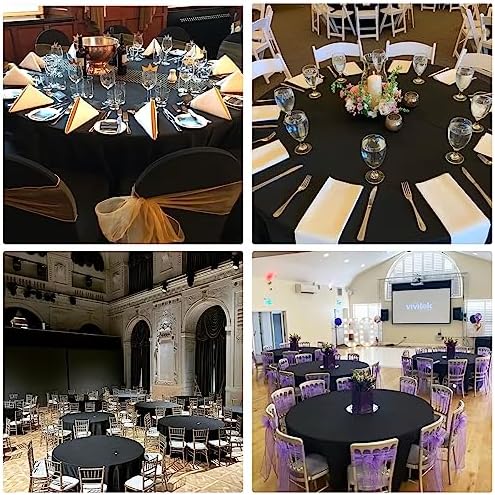 3 Pack 90 Inch Round Black Polyester Tablecloths for Events