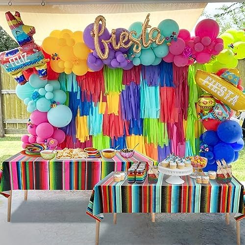 2 Pcs Mexican Fiesta Tablecloth Birthday Party Decorations