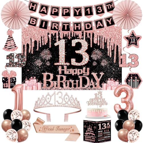 13th Birthday Decorations for Girls 32PCS Party Kit