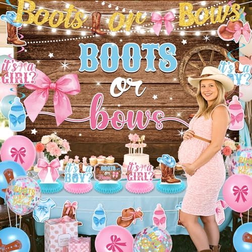 Boots Or Bows Gender Reveal Decor Kit 44 Pieces