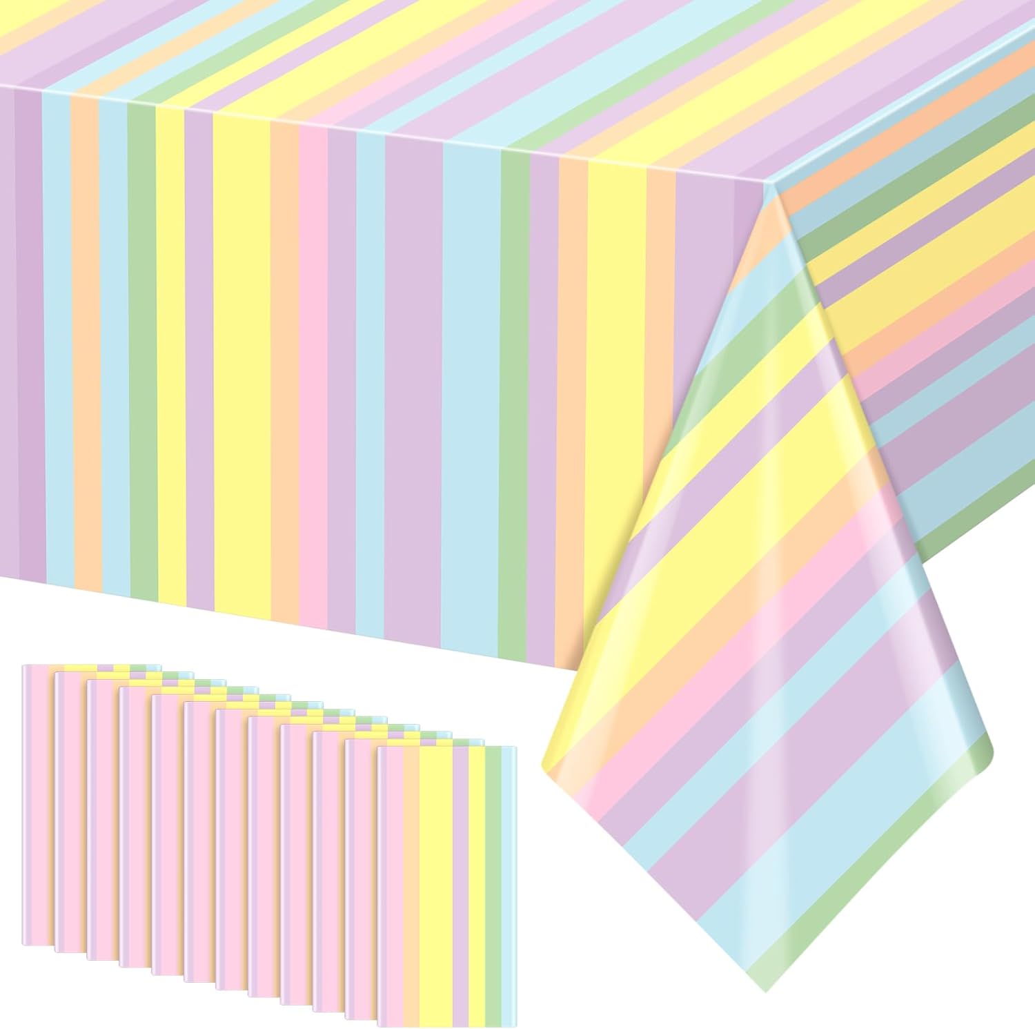 Oudain 12 Pcs Pastel Rainbow Tablecloths for Summer Parties