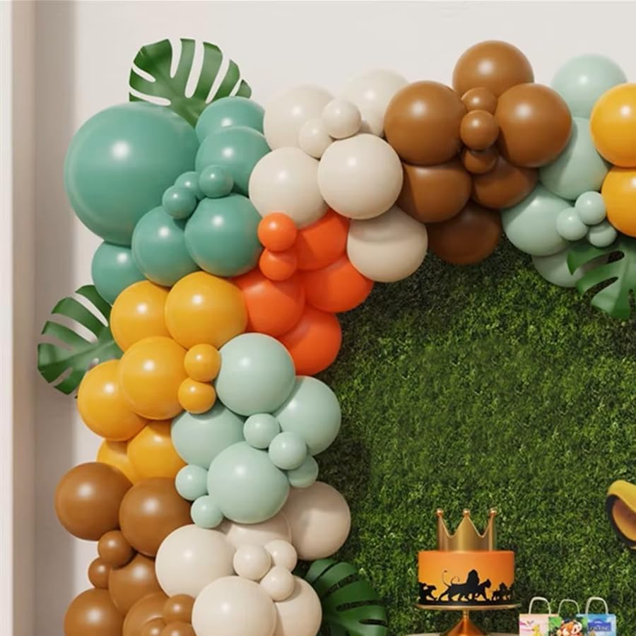 136pcs Jungle Balloon Arch Set Yellow Green Latex Balloons With Leaves