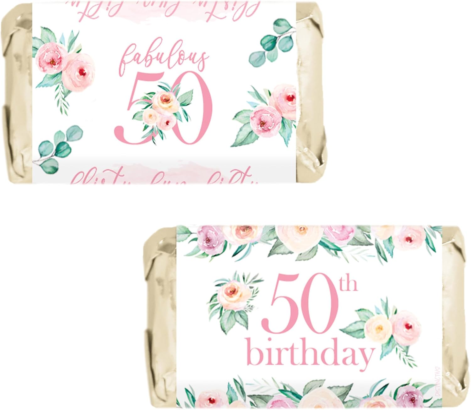 Pink Floral 50th Birthday Party Favor Wrappers 42 Count