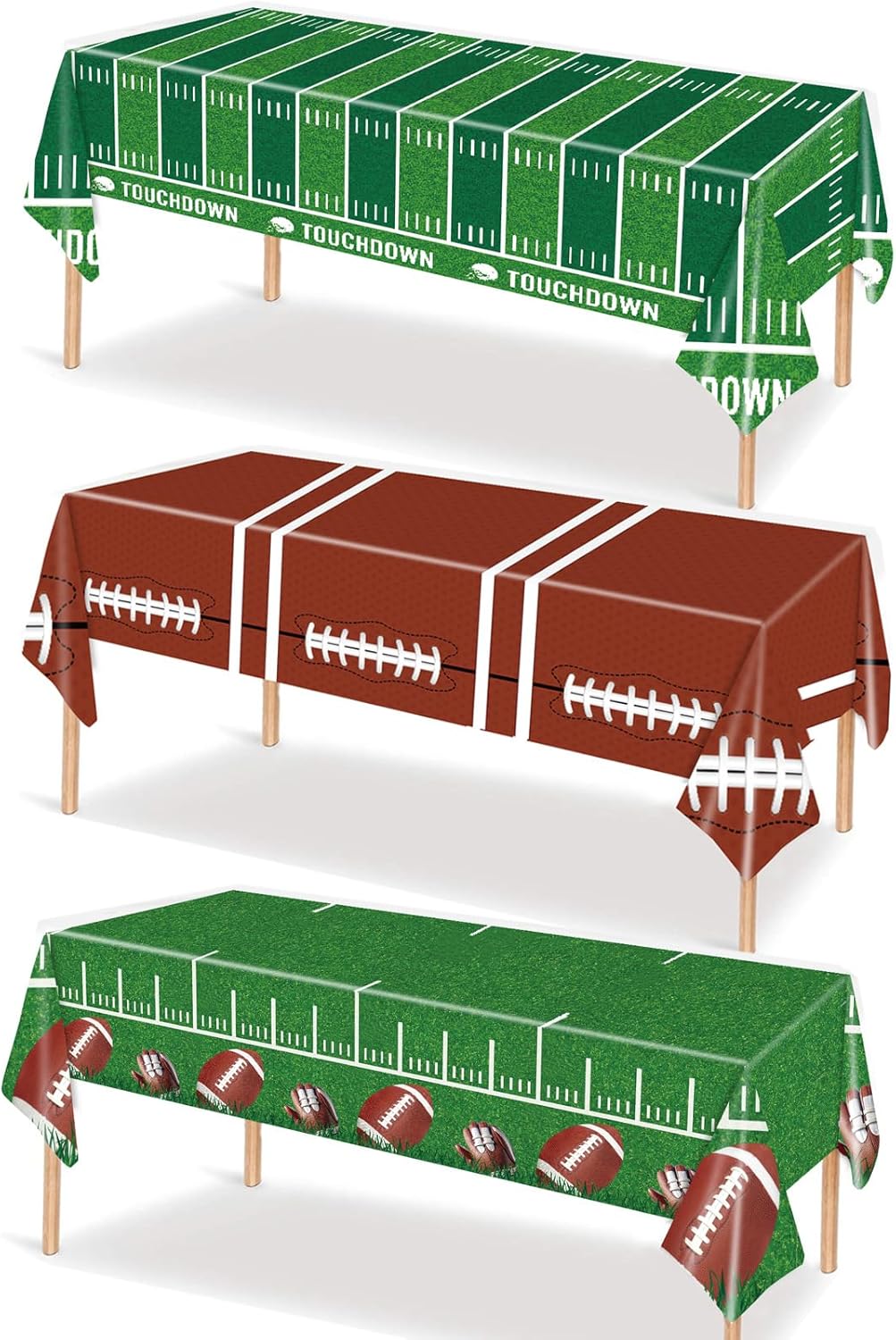 3 Pack Football Themed Tablecloths for Birthday Parties