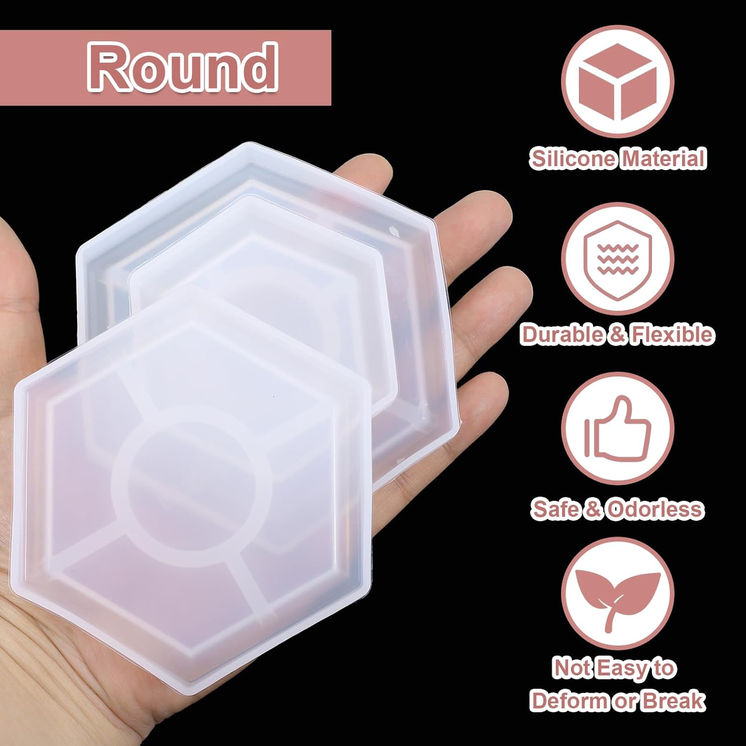 Uxcell 3 Pcs Hexagon Coaster Silicone Resin Moulds