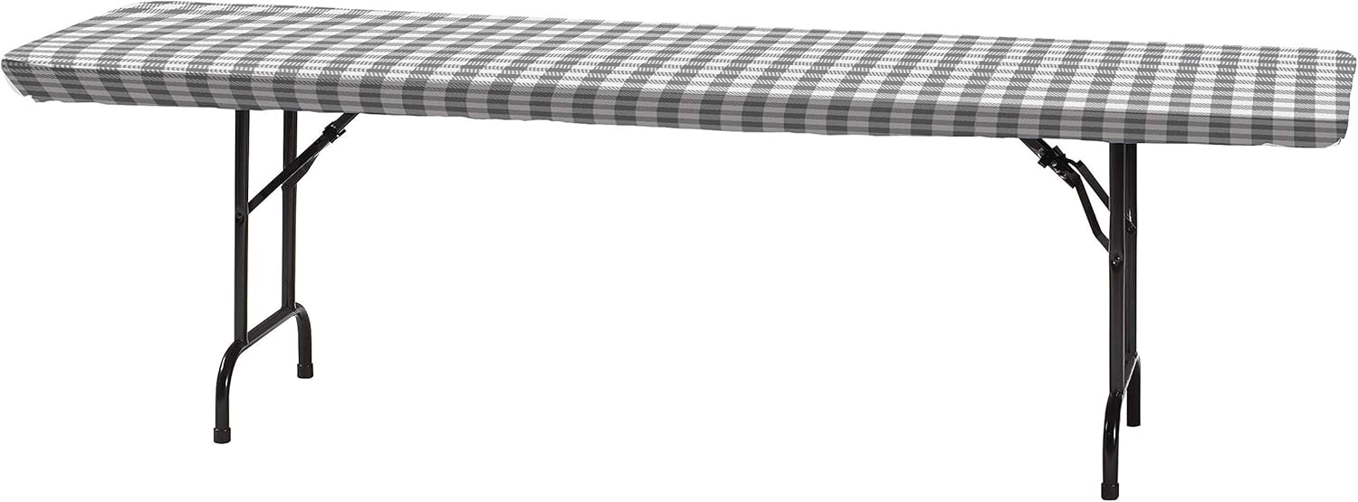Gray and White Buffalo Check Plastic Tablecloth 29x72