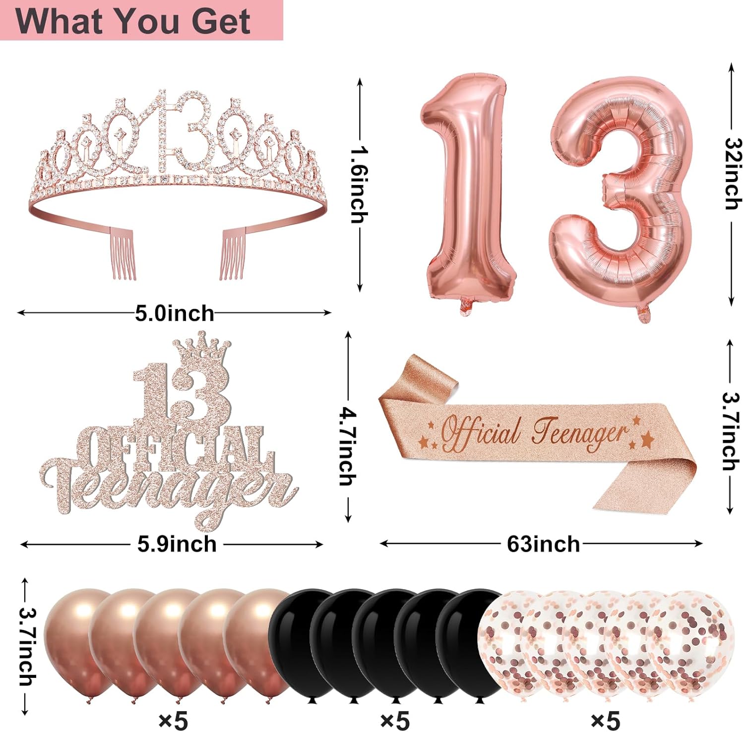 13th Birthday Decorations for Girls 32PCS Party Kit