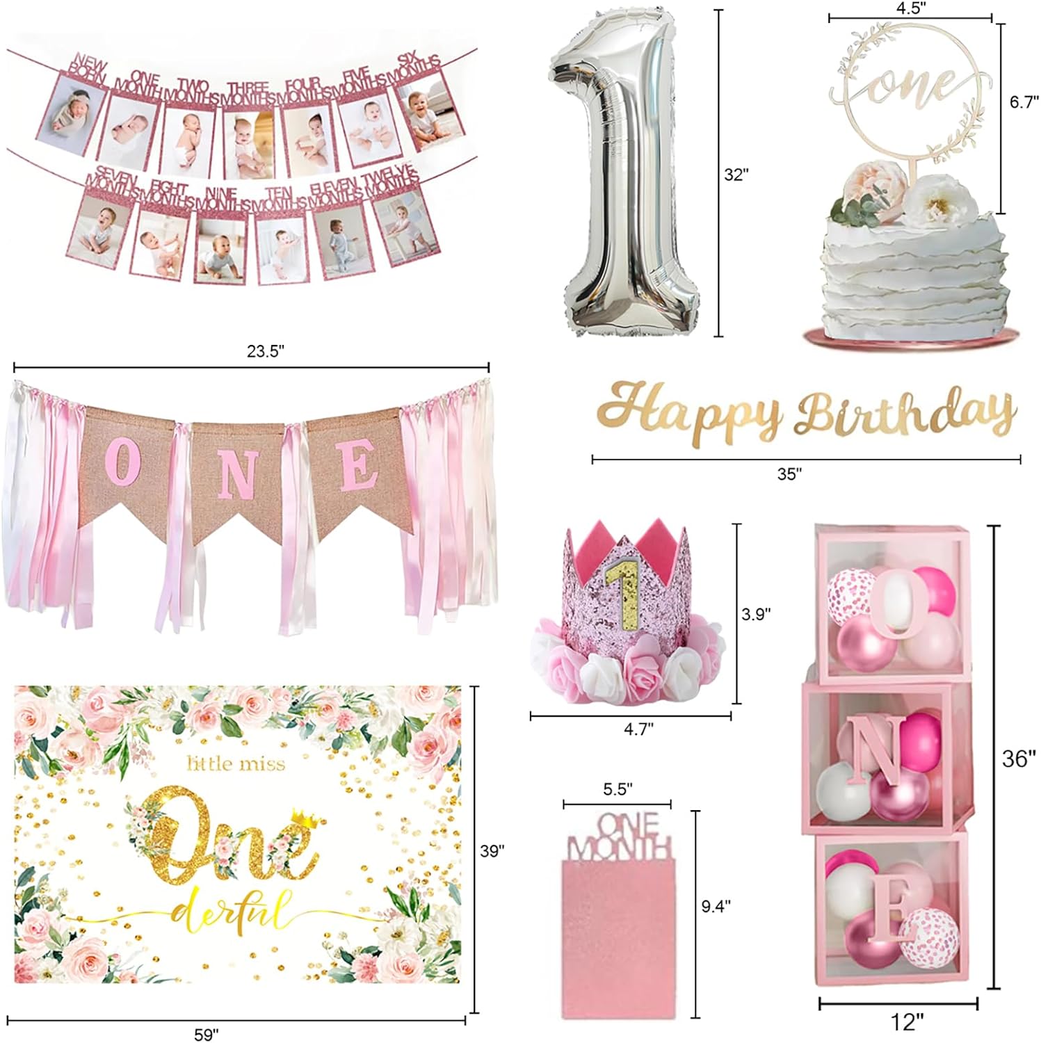 Baby Girl 1st Birthday Decor Bundle