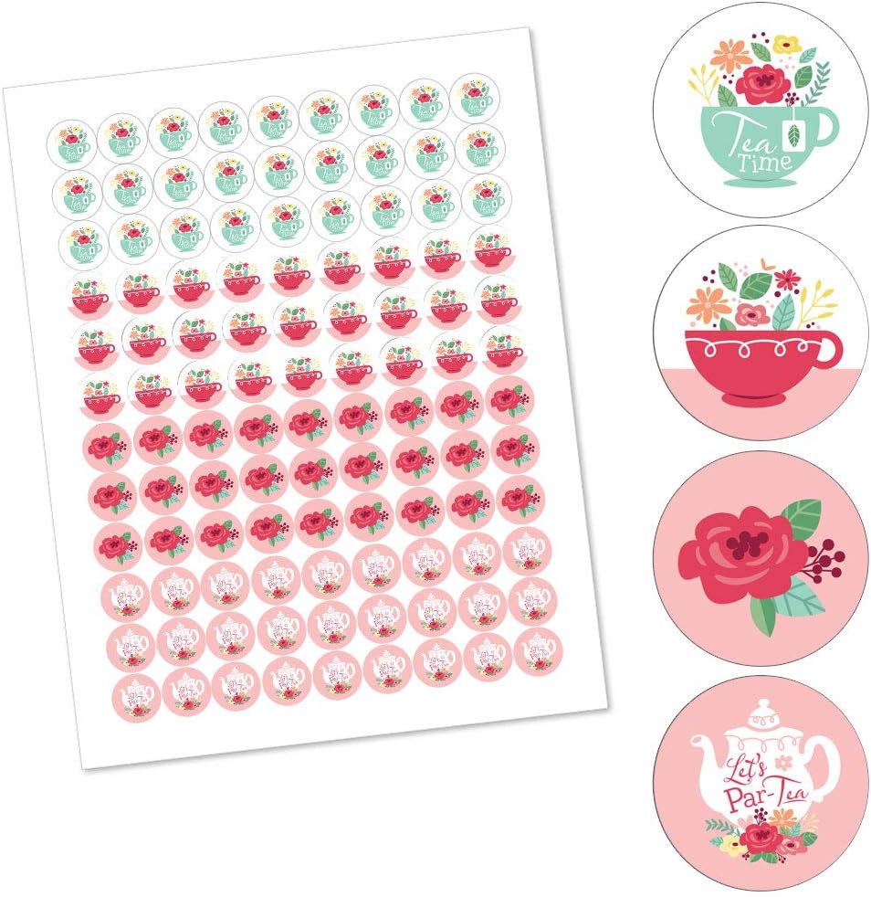Floral Lets Par-Tea Round Candy Labels 108 Stickers