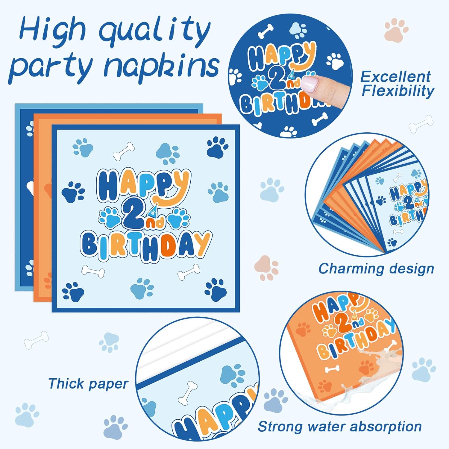 96Pcs Blue Dog 2nd Birthday Party Plates Napkins Decorations