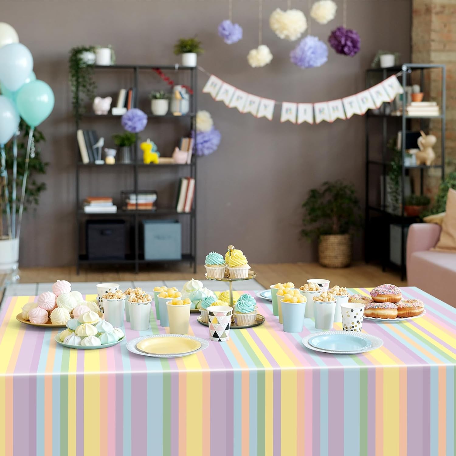 Oudain 12 Pcs Pastel Rainbow Tablecloths for Summer Parties