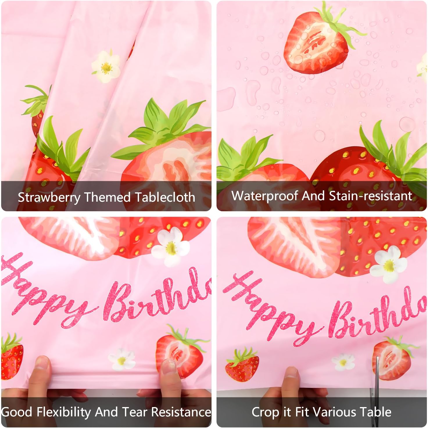 KEFAN 4 Piece Strawberry Tablecloths for Birthday Party Decor