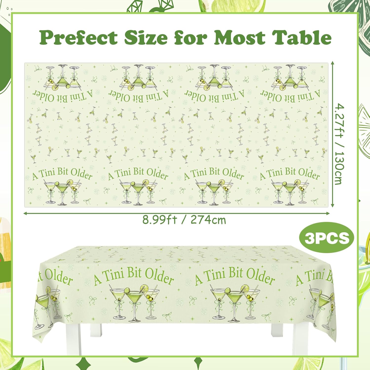 Kreatwow 3Pcs Martini Birthday Tablecloth 898 X 426 ft
