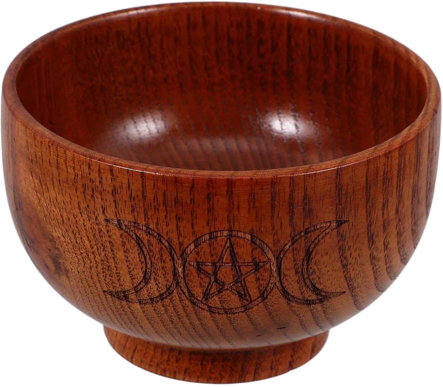 LOGOFUN 2PCS Wooden Ritual Bowls with Moon and Pentacle Design