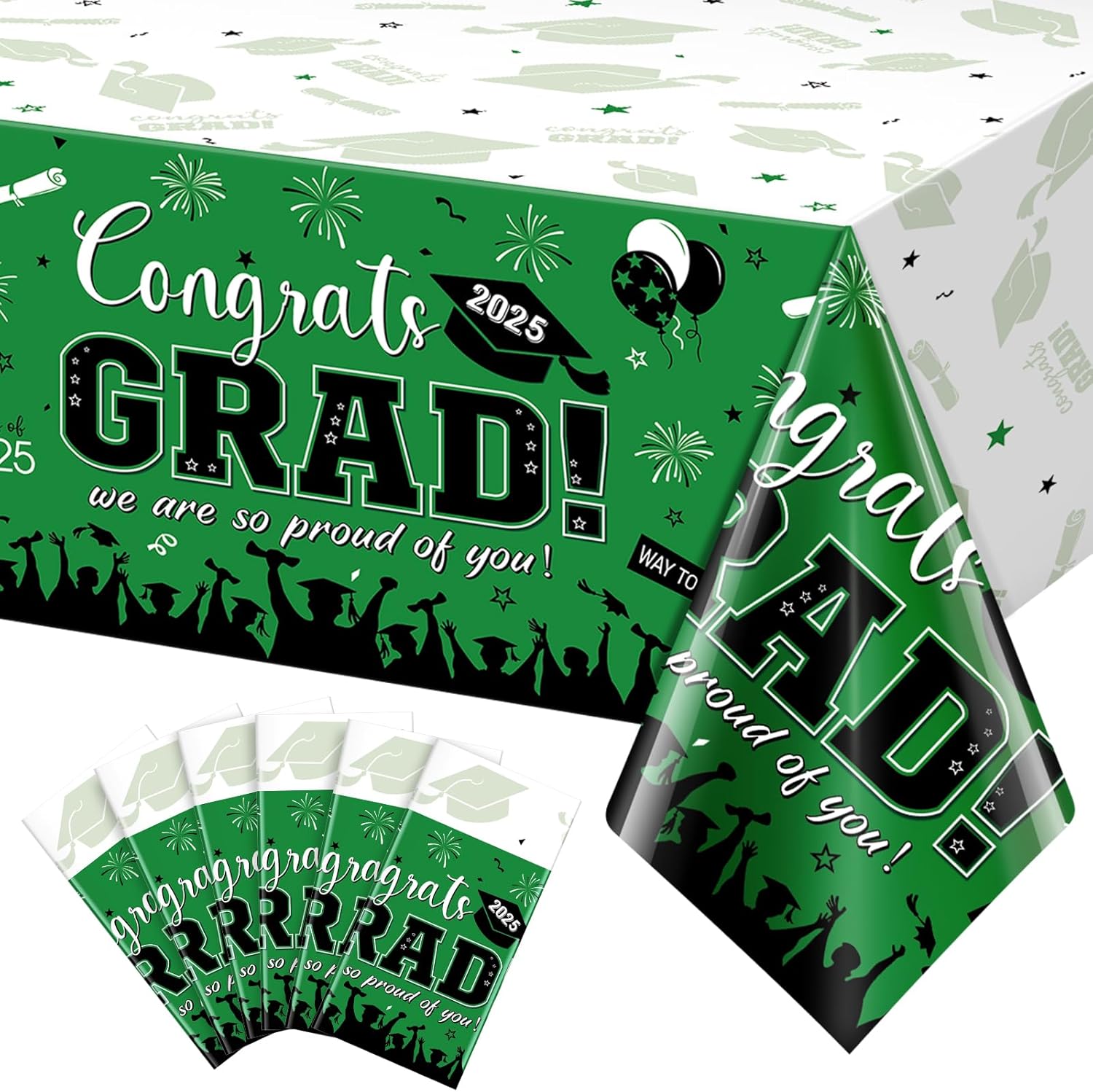 6 Pack Green Graduation Tablecloths for Class of 2025