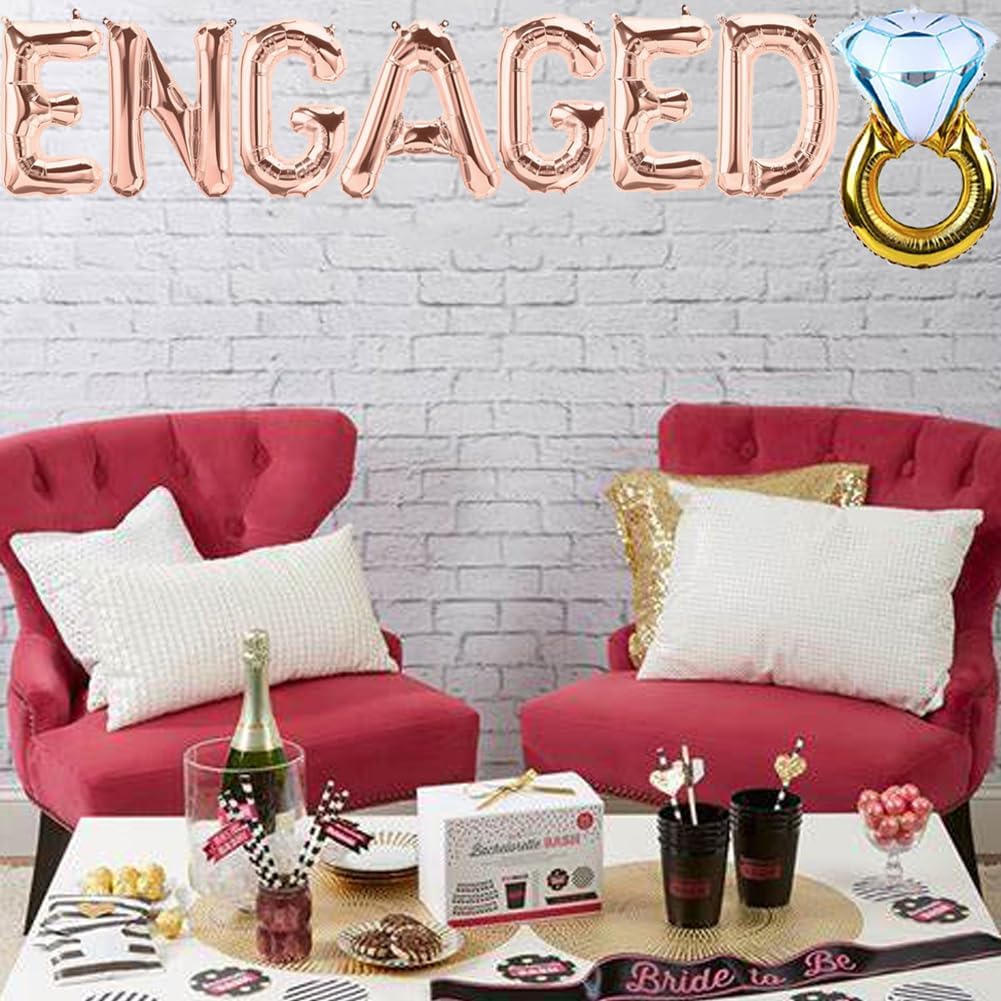 Rose Gold Engagement Balloons Party Decor Banner