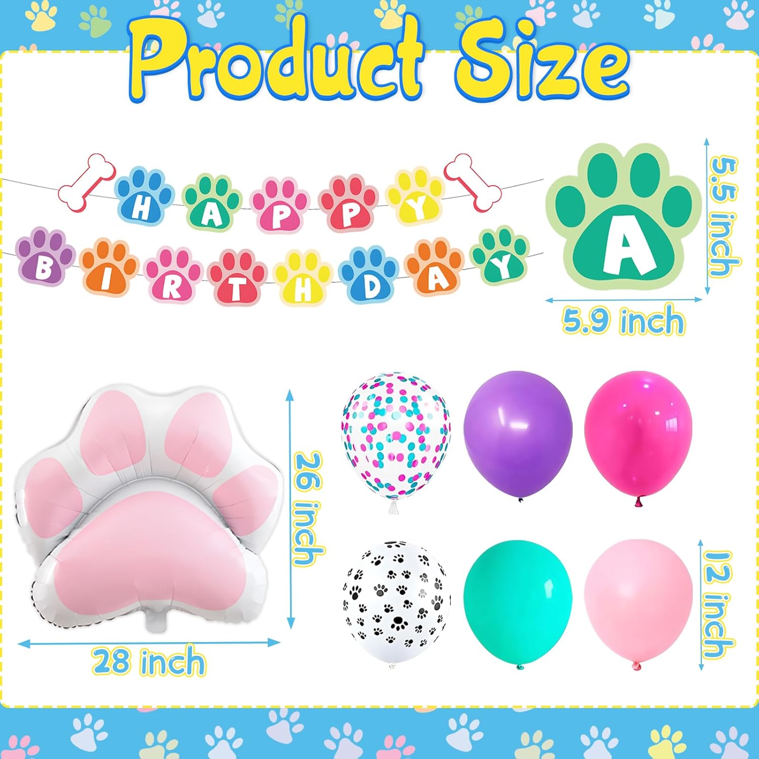 Paw Print Dog Balloons with Birthday Banner 33Pcs Set