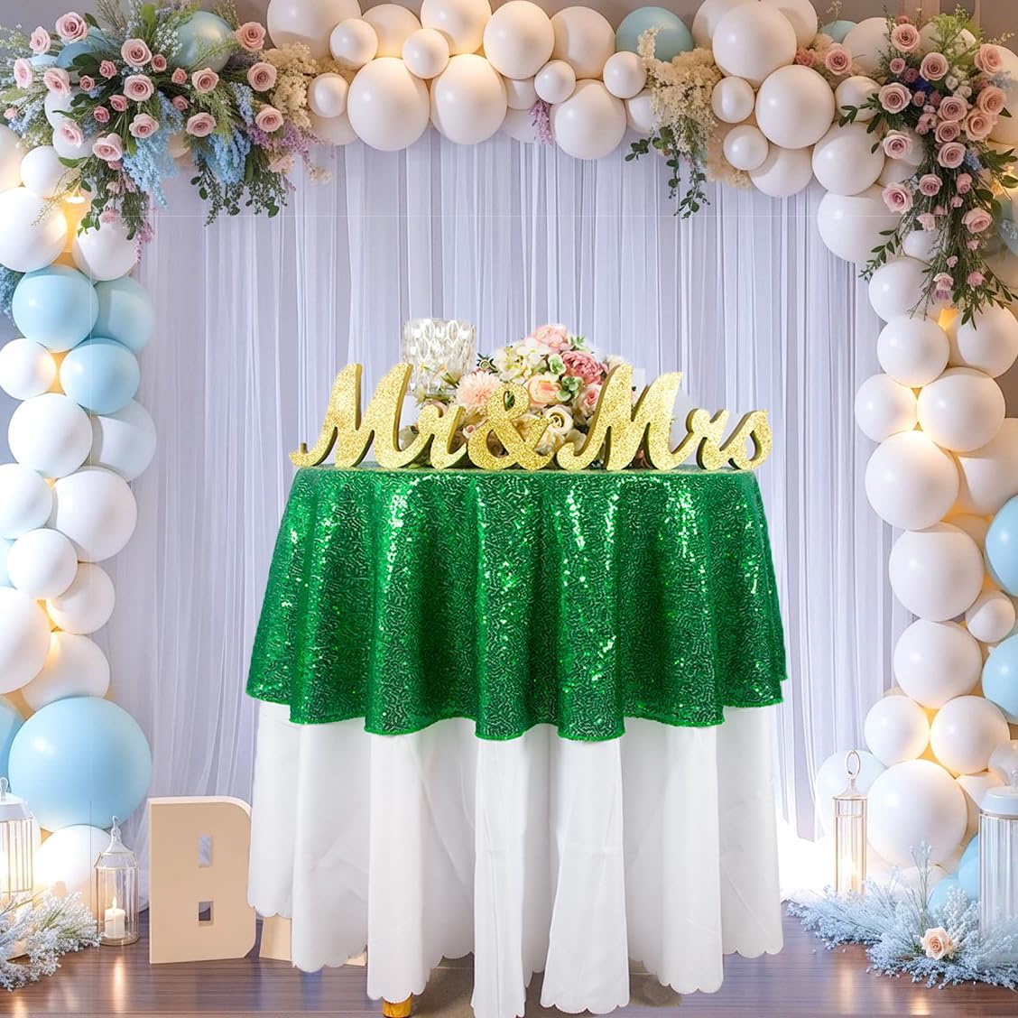 Sparkly Green Sequin Round Tablecloth 50 Inches