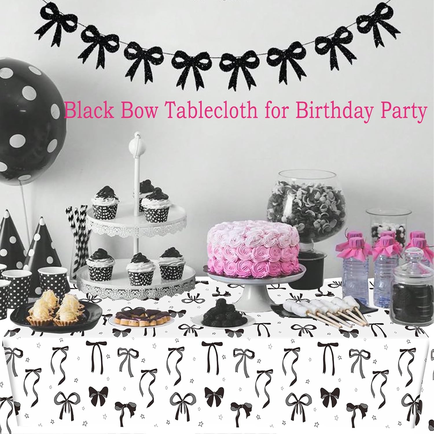 3Pcs Pink Bow Tablecloths for Birthday Parties