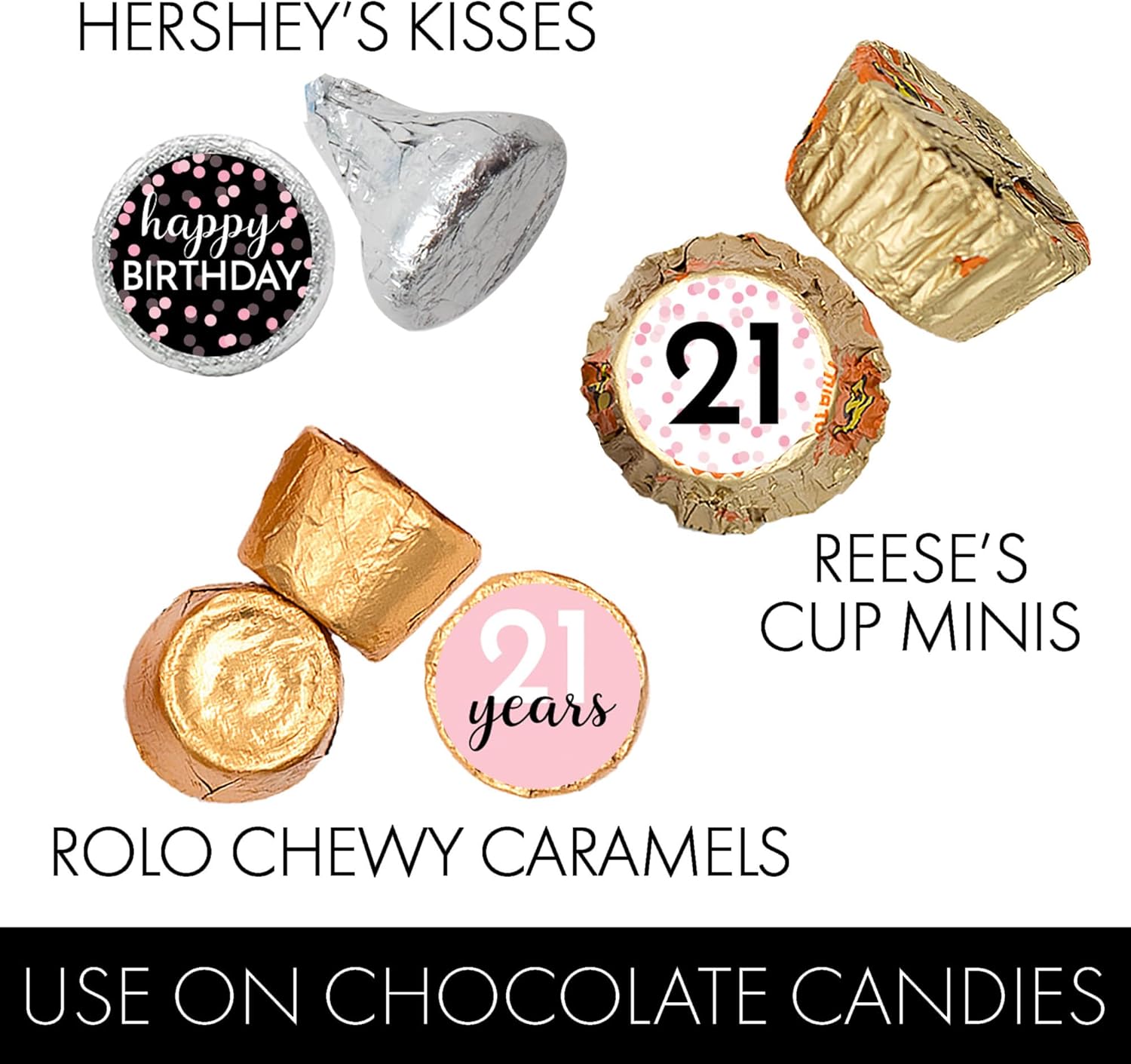 Pink Black White 21st Birthday Candy Stickers - 180 Count