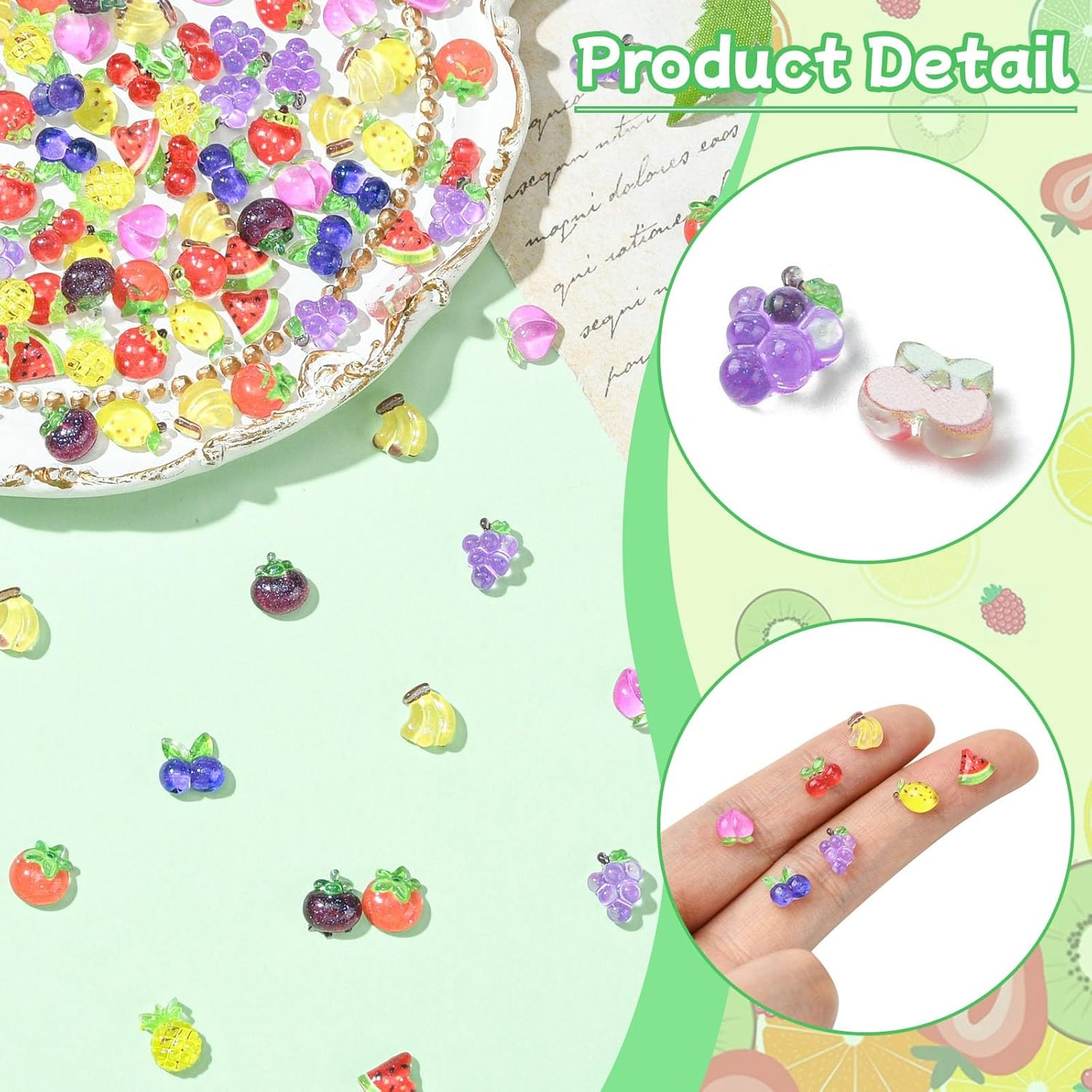 LiQunSweet 110 Pcs 11 Styles Fruit Resin Cabochons for DIY Jewelry