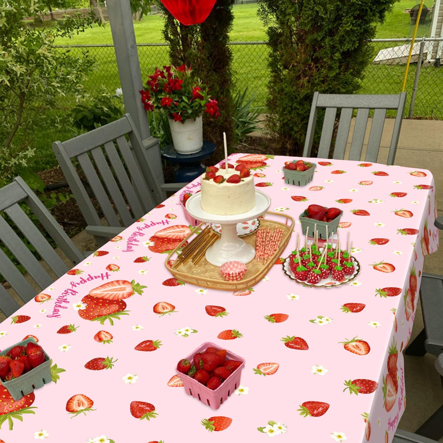 KEFAN 4 Piece Strawberry Tablecloths for Birthday Party Decor